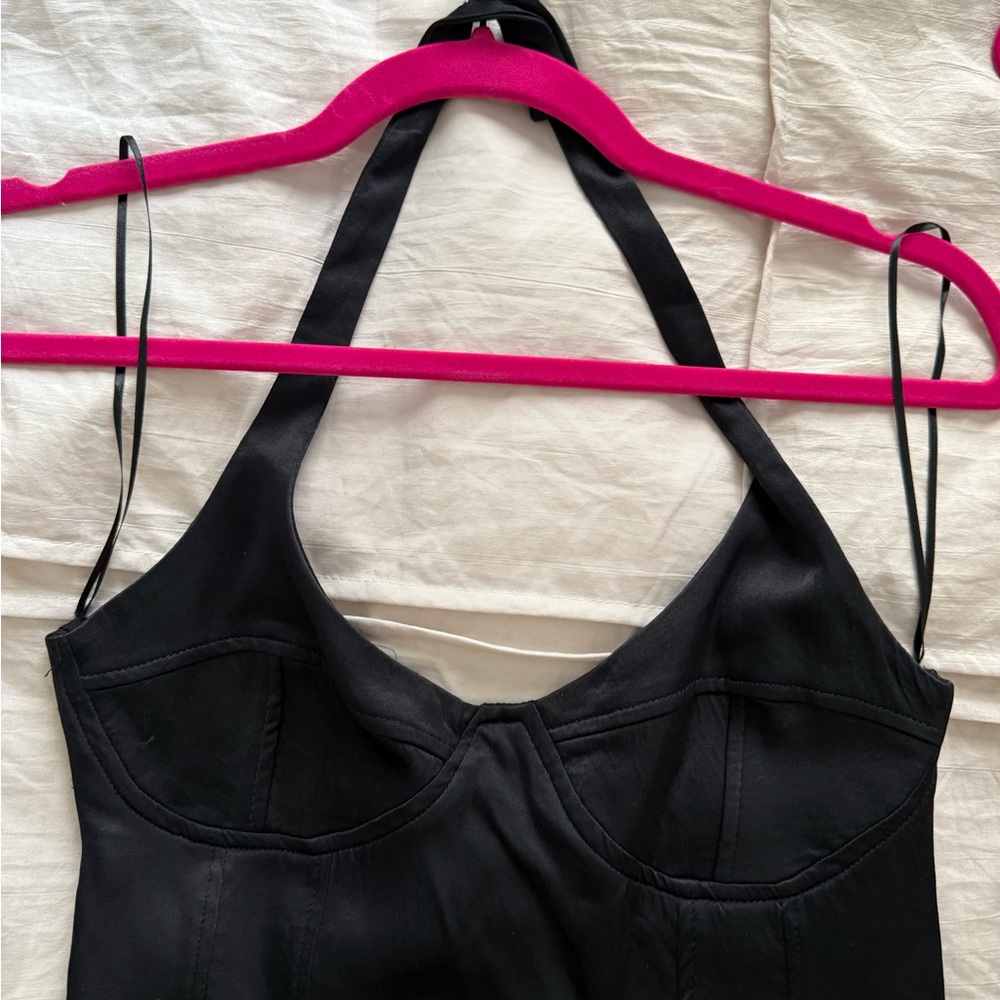 Zara halter Black Dress - mini satin dress